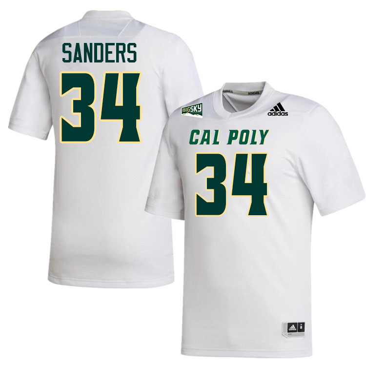 Cal Poly Mustangs #34 Kendric Sanders College Football Jerseys,Uniforms Stitched-White